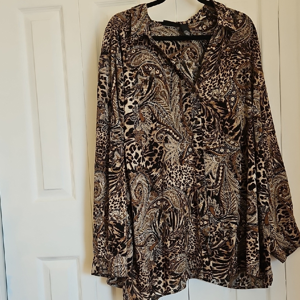 Maggie Barnes Animal Print Long Sleeve Blouse 4x